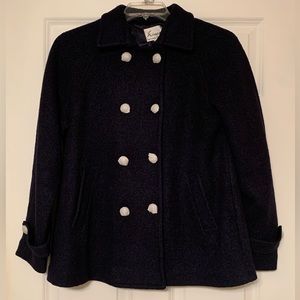 New Linea by Louis Dell'Olio Navy Blue Boucle Doubled Breasted Wool Blend Jacket